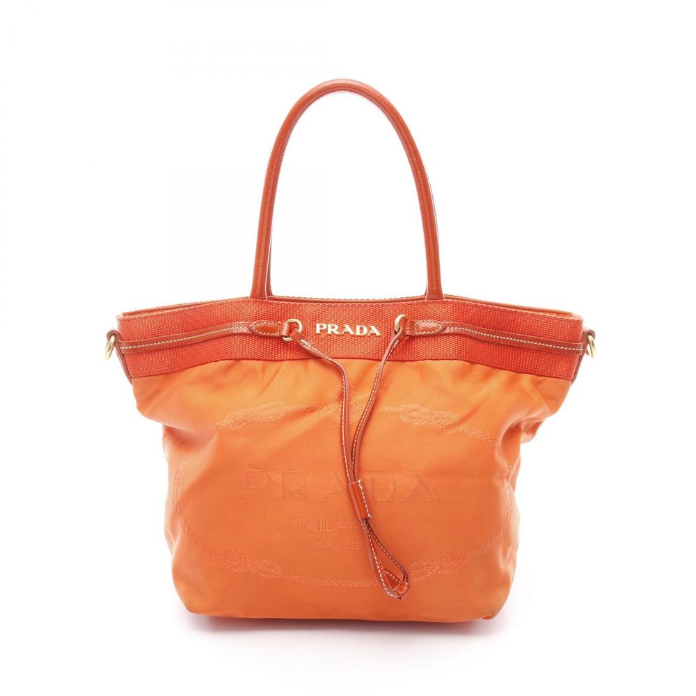 Prada Nylon Orange Patent Handbag Jacquard